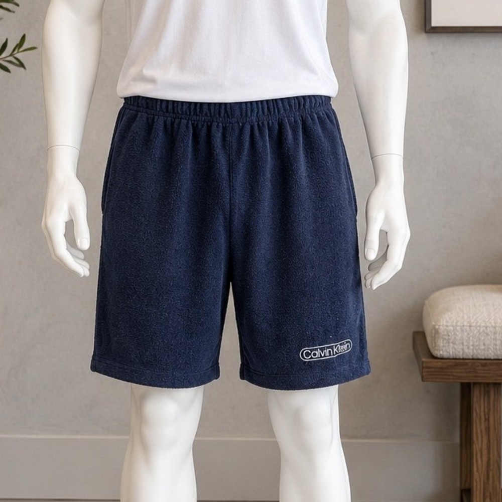 Calvin Klein Mens Terry Cloth Lounge Shorts Blue Small